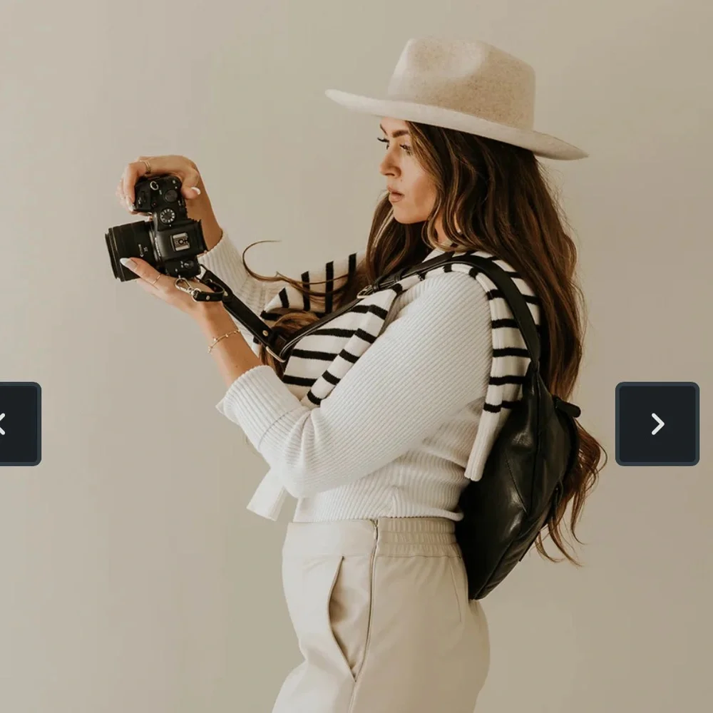 Black Leather Crossbody Camera Bag with Adjustable Strap